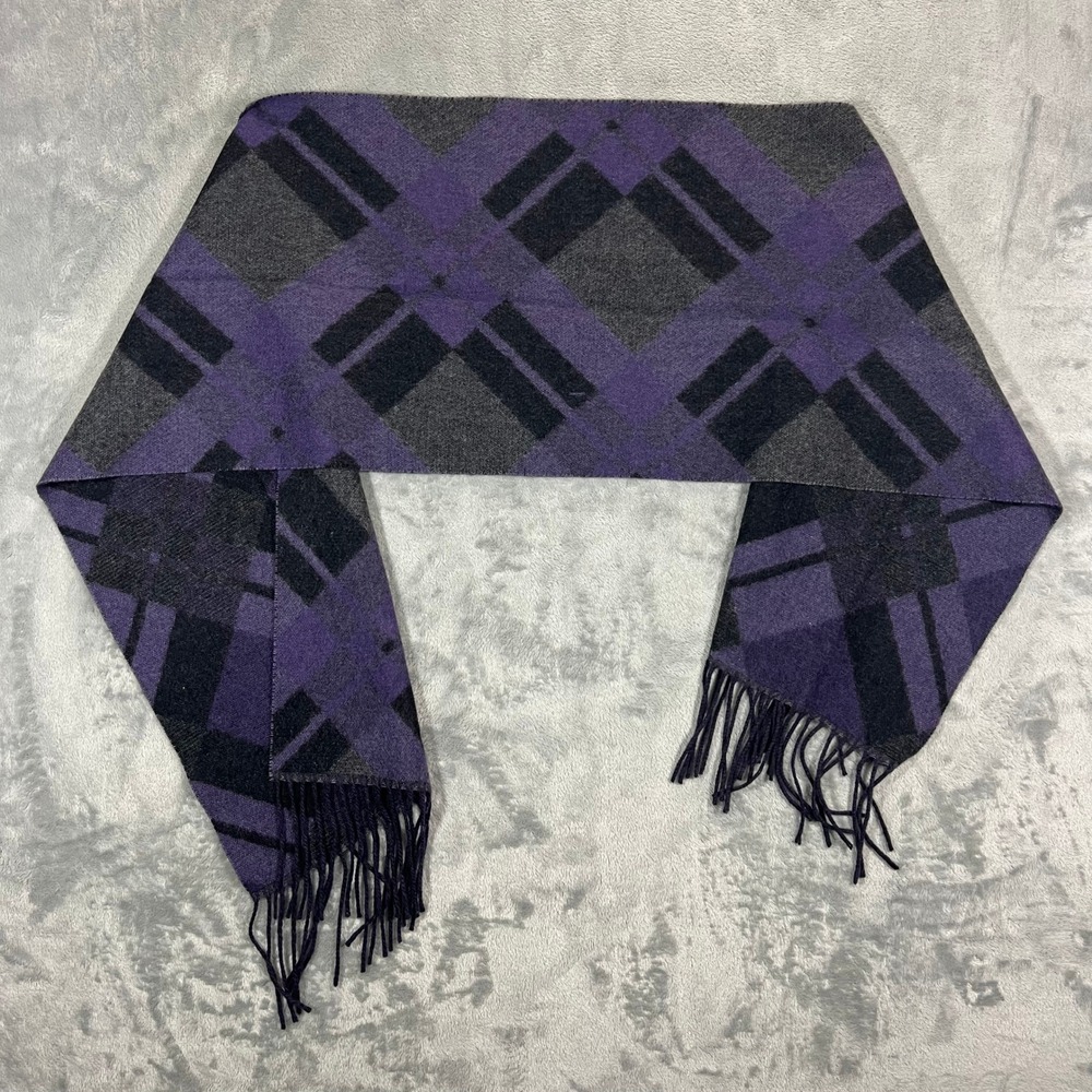 Club Room Scarf OS Purple Grey Plaid 100% Cashmere Fringe Winter Accessory Fall